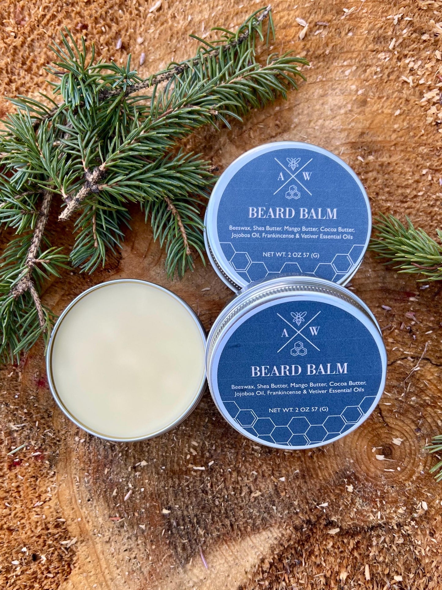Beard Balm - Vetiver + Frankincense, Shea, Cocoa, Mango butter. Jojoba Oil. Eco Friendly Tin.