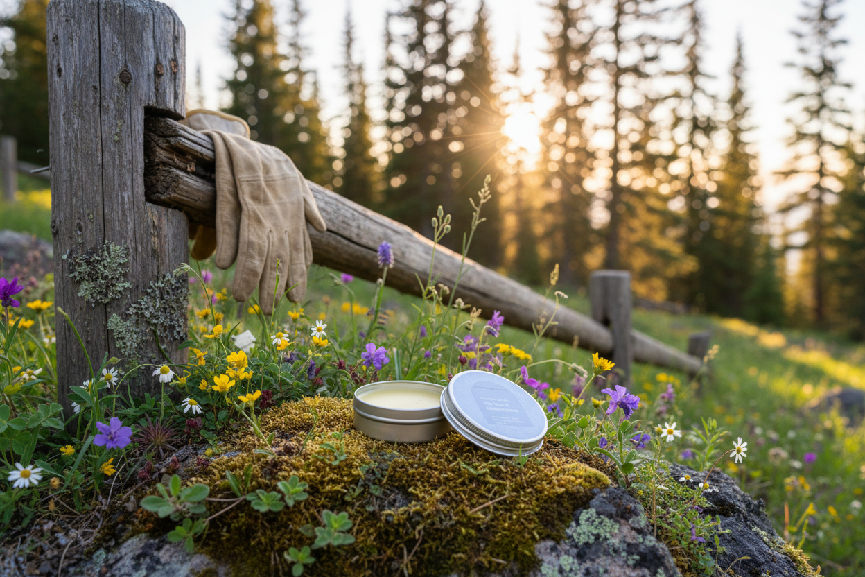 Gardener's Hand Salve in mountain wildflower setting