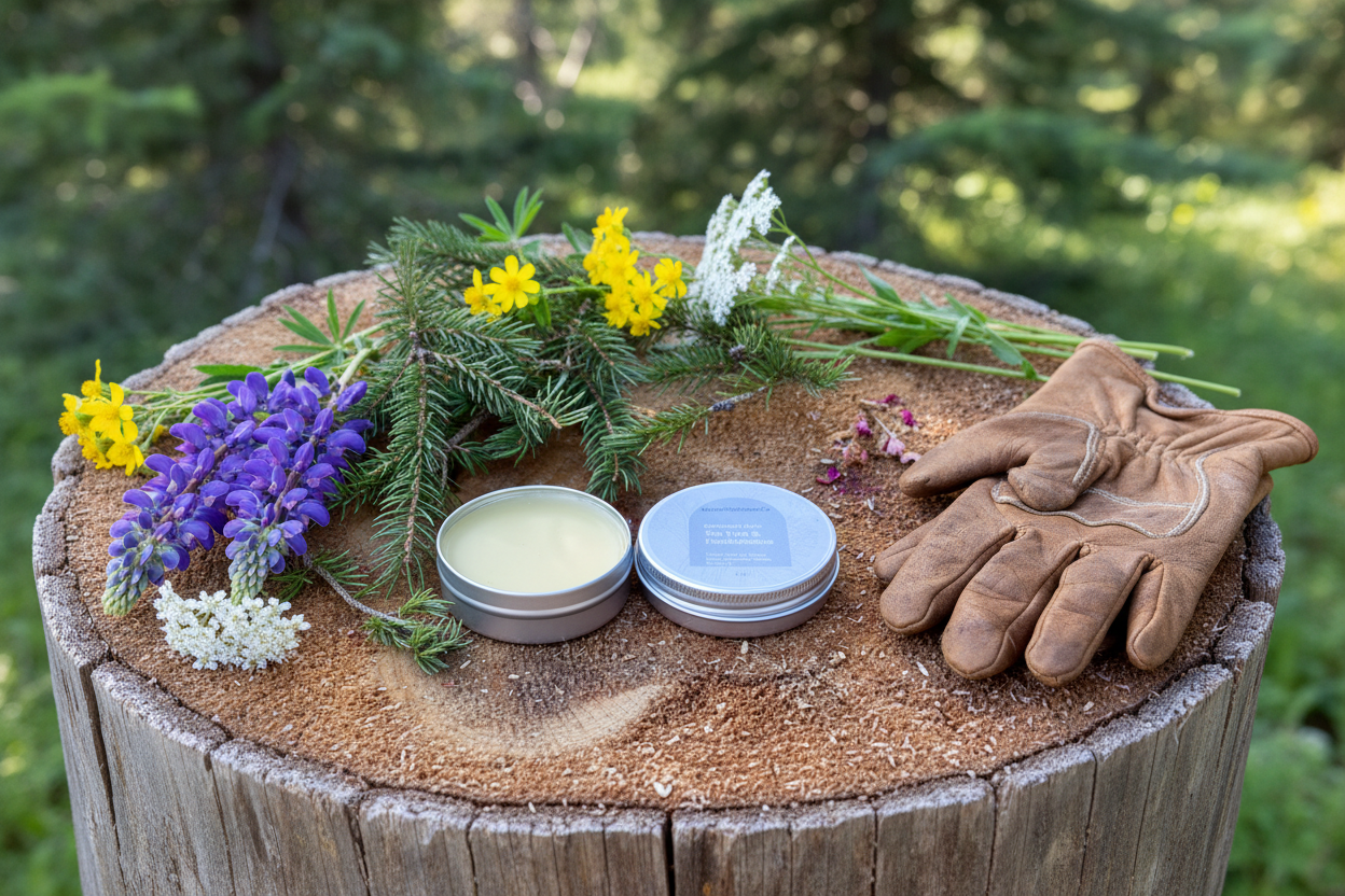 Gardener's Hand Salve with corrected gardening gloves