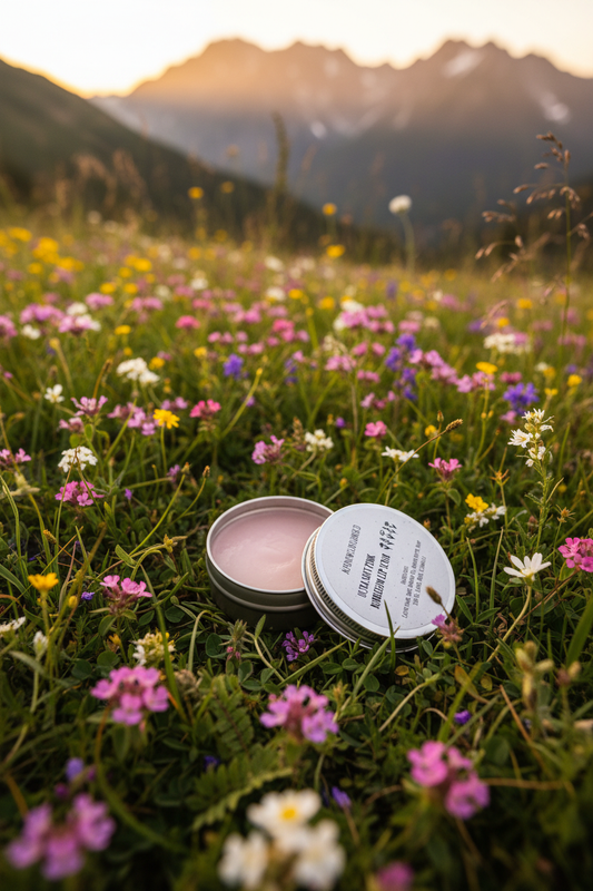 Lip scrub portrait with mountains