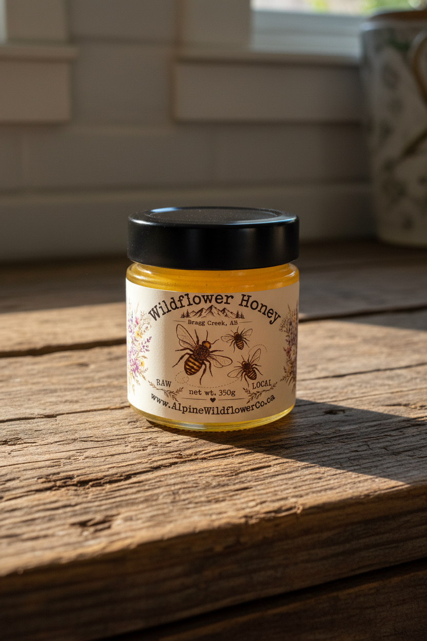 Wildflower Honey on Rustic Wood